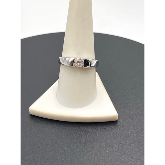 Sterling Silver Cubic Zircon Wedding Engagement Promise Band Solitaire Ring 9.25 - Picture 3 of 8